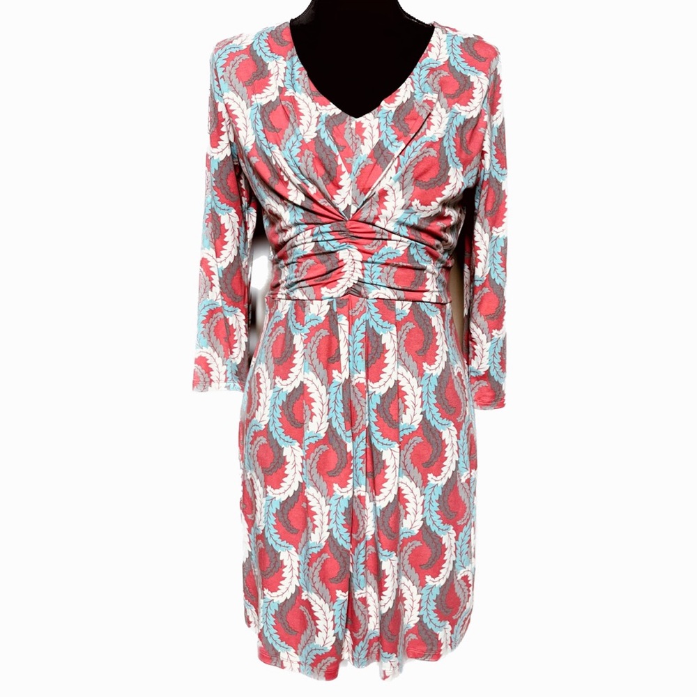 BODEN Women's Size 10 Marion Coral Leaf Jersey Knit Twist Dress EUC